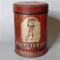rød gammel kaffedåse, Edv. Petersen kaffe import og brænderi genbrug 